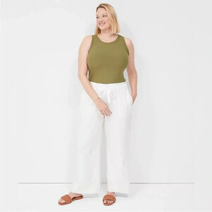 NWT Lane Bryant | Soft Linen Blend Wide Leg‎ Pant in White Cream Flowy Beachy 14